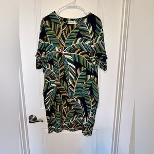 Molly Bracken Green and Black Leaf Print Dress Medium